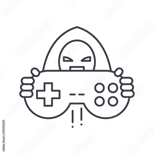 Game cheat icon, linear isolated illustration, thin line vector, web design sign, outline concept symbol with editable stroke on white background.