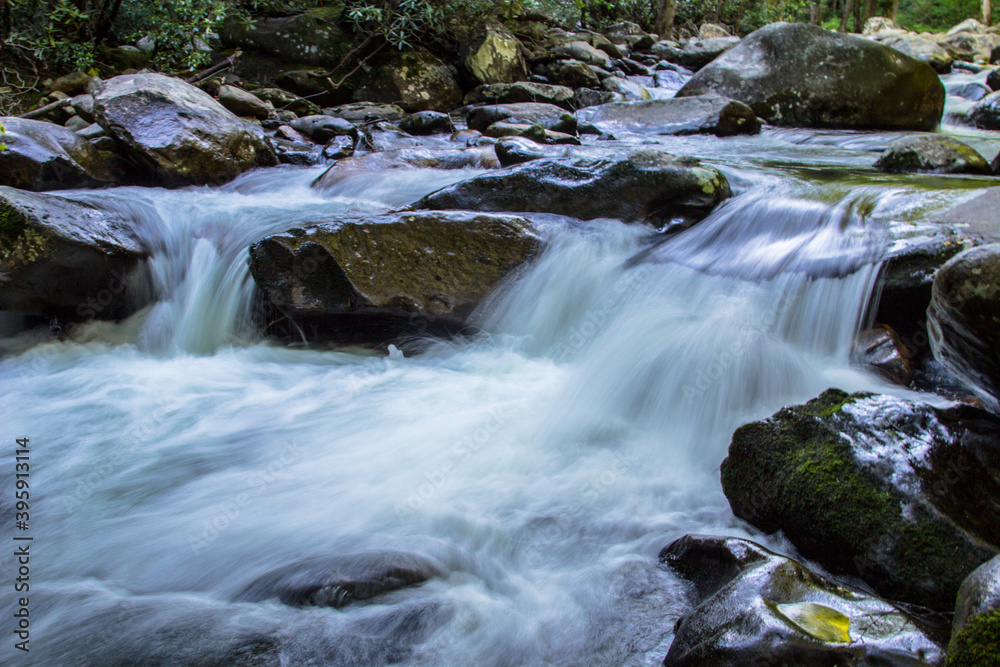 Smoky Mountain Stream. Roaring Fork River and rushes through the Great Smoky Mountains National Park in Tennessee. 