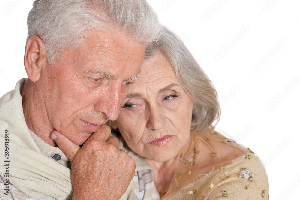 Portrait of sad senior couple isolated on white background Portrait of sad senior couple isolated on white background