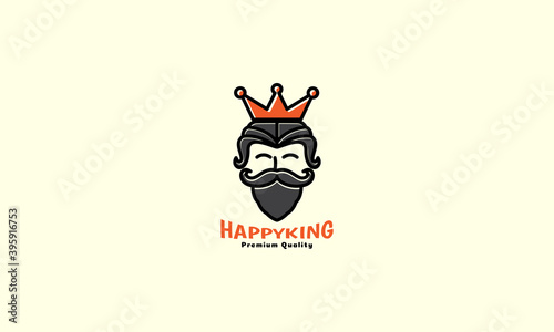 old man beard mustache with crown vintage line logo vector icon illustration design