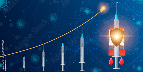 Vaccine for Covid-19 protection concept. The coronavirus causes the severe illness. Vector illustration