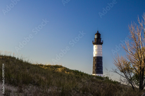 Lighthouse With Copy Space. Big Sable Lighthouse on the coast of Lake Michigan in Ludington State Park in the Lower Peninsula of Michigan.