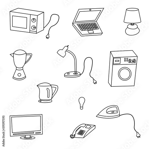 Collection of electricity icons - vector illustration of a silhouette. A set of Electrical appliances. Vector illustration on a white background.