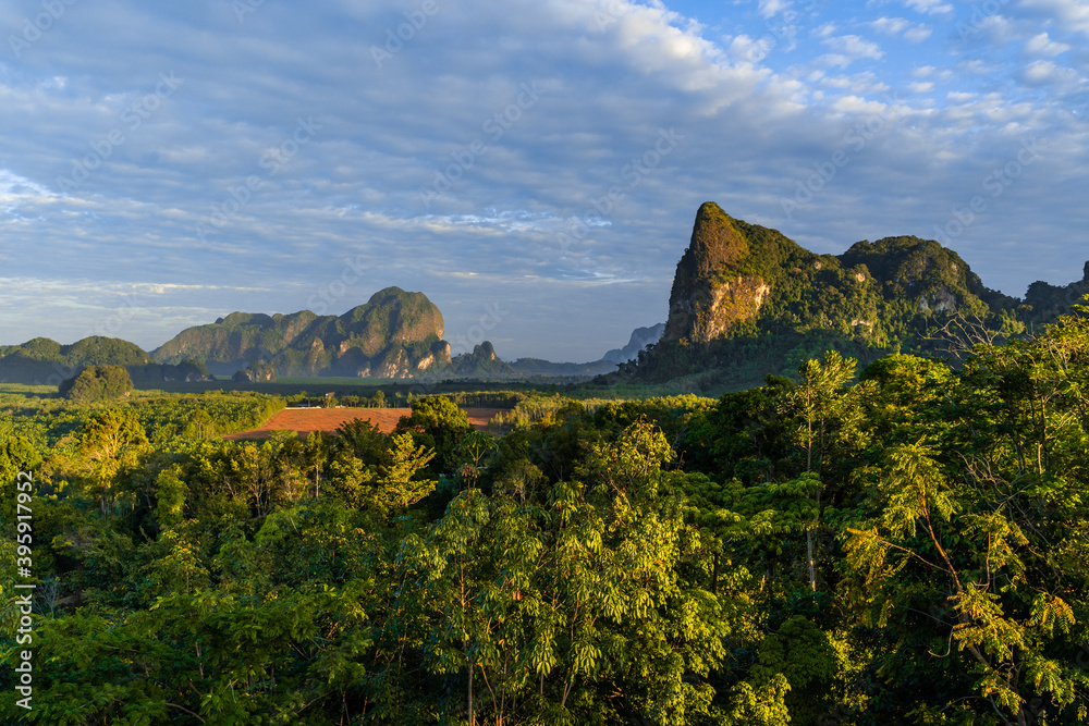 View of beautiful runrise and morning light at Din Daeng Doi, Krabi, Thailand
