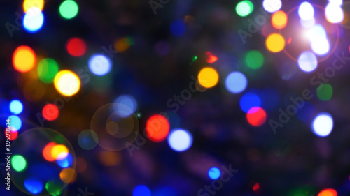 Blurred fairy lights. Out of focus holiday background christmas tree.