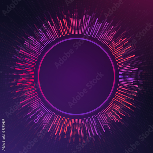 Sound round wave or radio wave . Red and Purple Audio amplitude vector illustration .