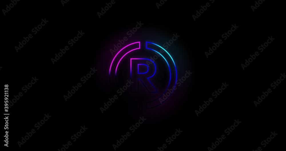 Letter R logo Blue and pink neon light effect 4k footage