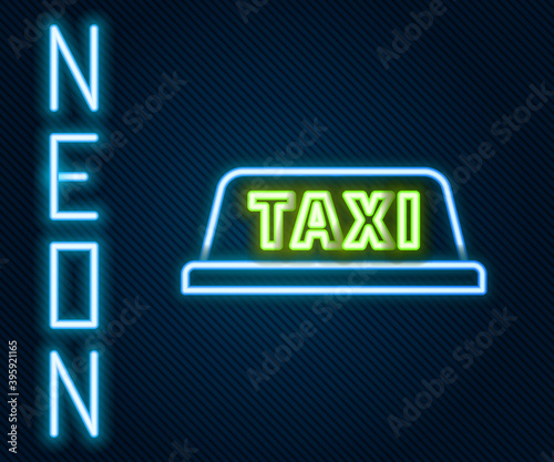 Glowing neon line Taxi car roof icon isolated on black background. Colorful outline concept. Vector Illustration.