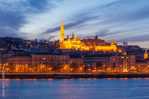 Budapest Hungary and the Dabune River in blue hour