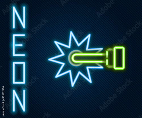 Glowing neon line Cowboy horse riding spur for boot icon isolated on black background. Colorful outline concept. Vector.