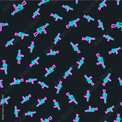 Line Thompson tommy submachine gun icon isolated seamless pattern on black background. American submachine gun. Vector.