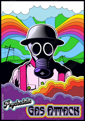 Gas Mask World War 1 Soldies Psychedelic Color Poster