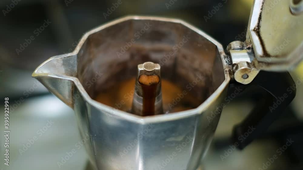 Isolated view of coffee moka machine,caffeine addiction,morning breakfast lifestyle