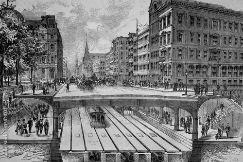New York subway project. Antique illustration. 1884.