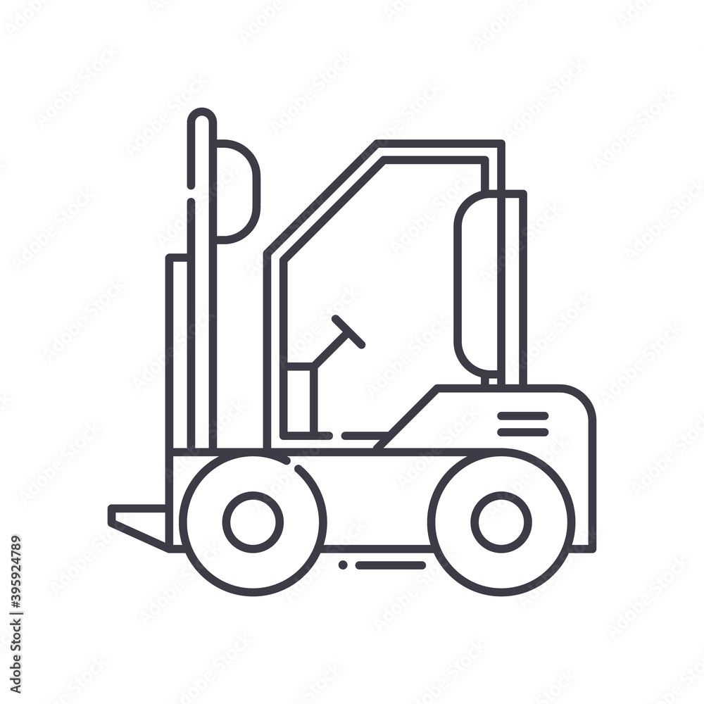 Forklift icon, linear isolated illustration, thin line vector, web design sign, outline concept symbol with editable stroke on white background.
