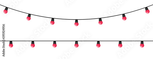 Christmas lights. Festive straight and sagging garland with round bulbs in flat style. Colored garlands. Isolated vector element.