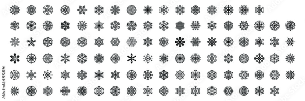 Set Black Colleciton Line Snowflake Doodle Winter Decoration Elements Vector Design Style
