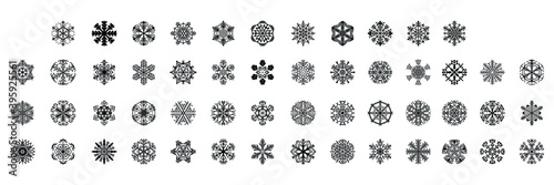 Set Black Colleciton Line Snowflake Doodle Winter Decoration Elements Vector Design Style