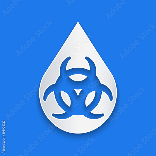 Paper cut GMO icon isolated on blue background. Genetically modified organism acronym. Dna food modification. Paper art style. Vector.