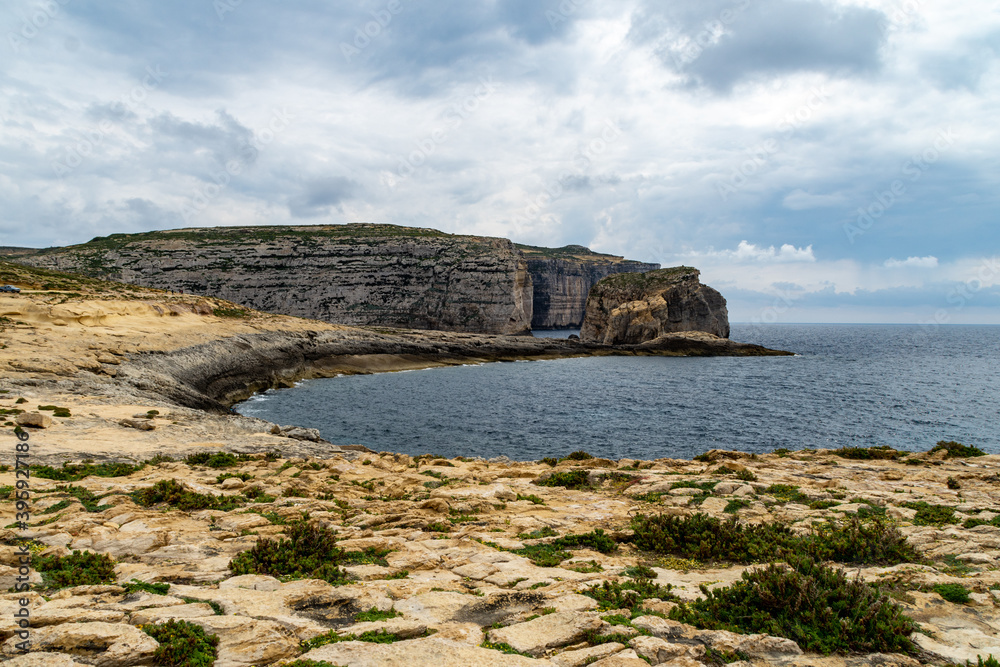 Fungus Rock at Dwejra Bay., San Lawrenz, Gozo.