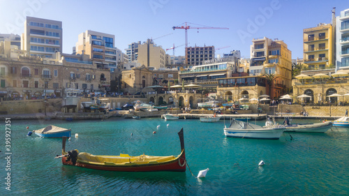Boats in Spinola Bay, San Giljan, Malta.
