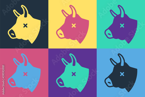 Pop art Cow head icon isolated on color background. Vector.
