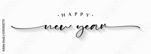 Happy New Year 2021 Lettering Calligraphy with Black Text Color, isolated on White Background. Vector Graphic Illustration for Greeting Cards, Web, Presentation.