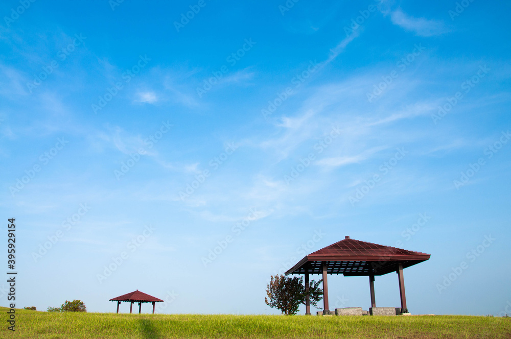 Pavilions against the blue sky. Pavilions against the blue sky.