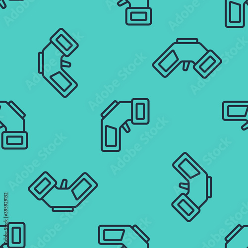 Black line Digital contactless thermometer with infrared light icon isolated seamless pattern on green background. Vector.