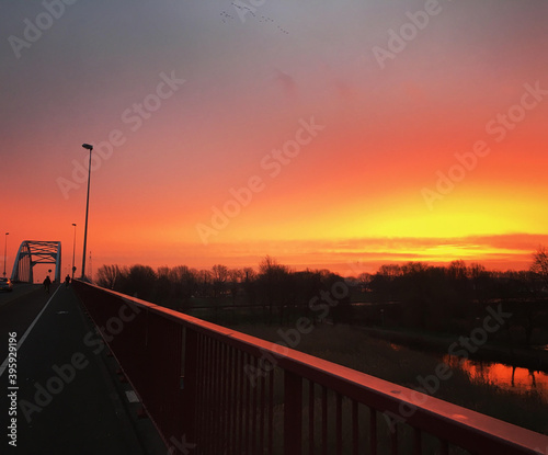 Sunset on an bridge in Amsterdam