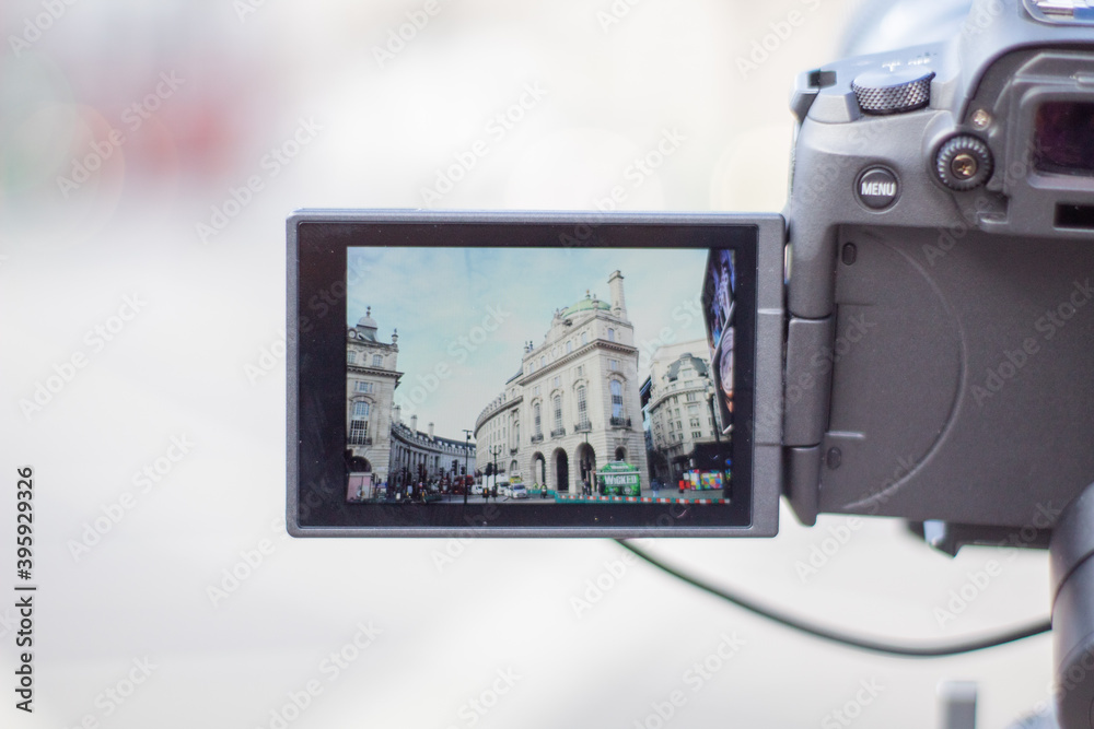 Camera recording the white buildings from Piccadilly Circus Camera recording the white buildings from Piccadilly Circus