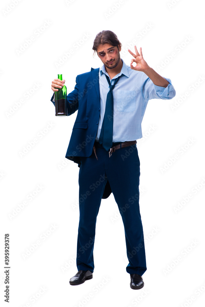 Young male employee alcoholic isolated on white Young male employee alcoholic isolated on white