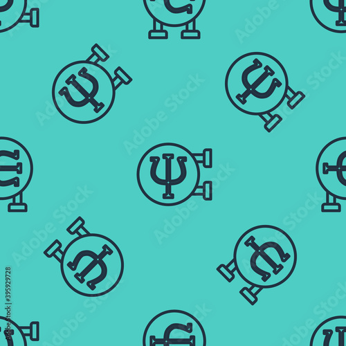 Black line Psychology icon isolated seamless pattern on green background. Psi symbol. Mental health concept, psychoanalysis analysis and psychotherapy. Vector.