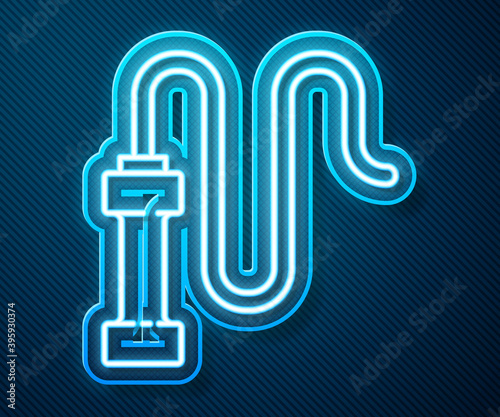 Glowing neon line Braided leather whip icon isolated on blue background. Vector.