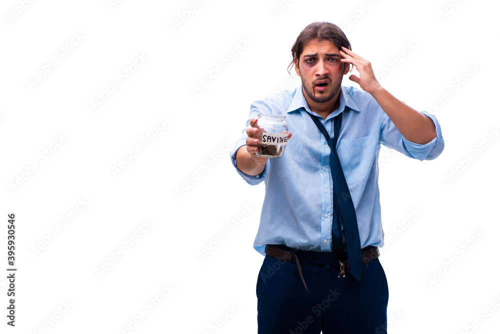 Unhappy young male employee in bankruptcy concept Unhappy young male employee in bankruptcy concept