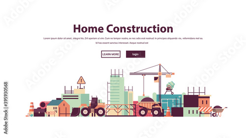 home construction building engineering concept construction site copy space horizontal vector illustration