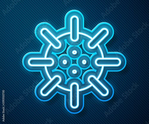 Glowing neon line Naval mine icon isolated on blue background. Sea bomb. Vector.