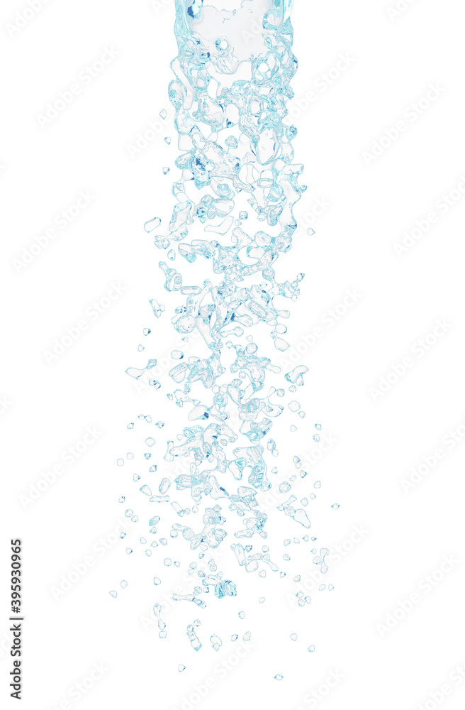 Falling water. Isolated on a wite background. 3d rendering. High resolution.