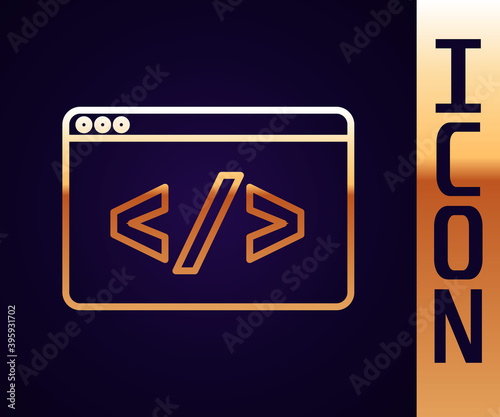 Gold line Web design and front end development icon isolated on black background. Vector.
