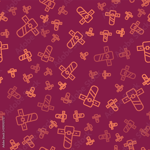 Brown line Knife holster icon isolated seamless pattern on red background. Vector.