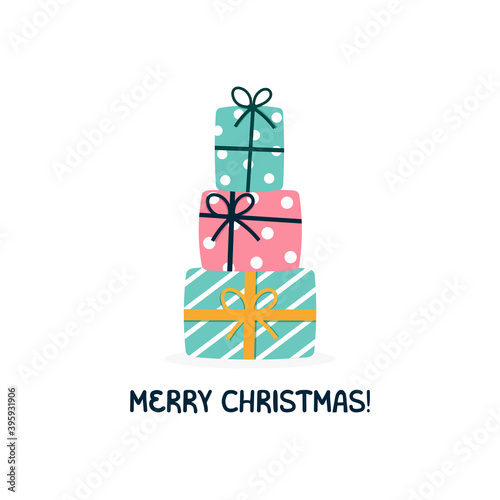 Merry Christmas Colorful Presents Flat Vector Illustration.