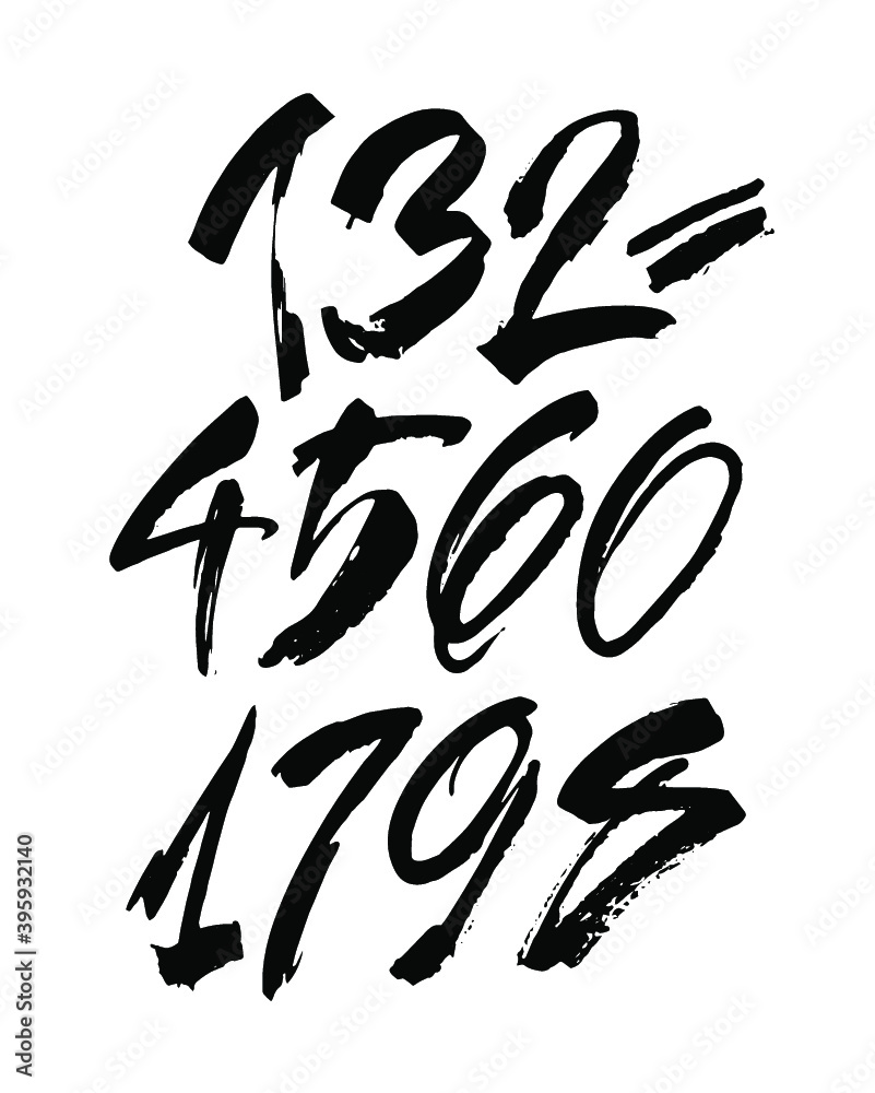 vector set of calligraphic acrylic or ink numbers. ABC for your design, brush lettering on a white background vector set of calligraphic acrylic or ink numbers. ABC for your design, brush lettering on a white background