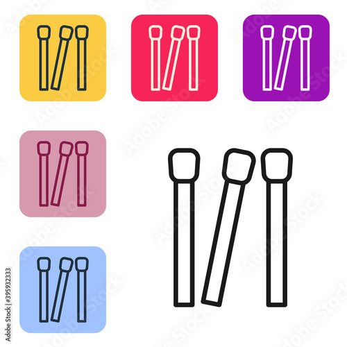 Black line Matches icon isolated on white background. Set icons in color square buttons. Vector.