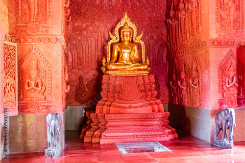 Golden Buddha Wat Sila Ngu red temple, Koh Samui Thailand. photo