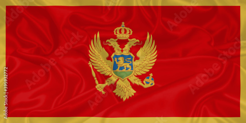 Montenegro Flag waving. National flag of Montenegro with waves and wind. Official colors and proportion. Montenegrin Flag