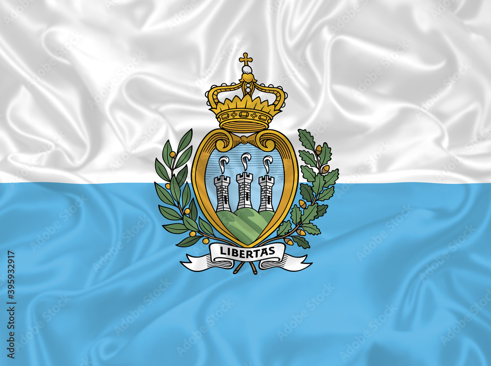 Obraz na płótnie San Marino Flag waving. National flag of San Marino with waves and wind. Official colors and proportion. San Marino country Flag w salonie