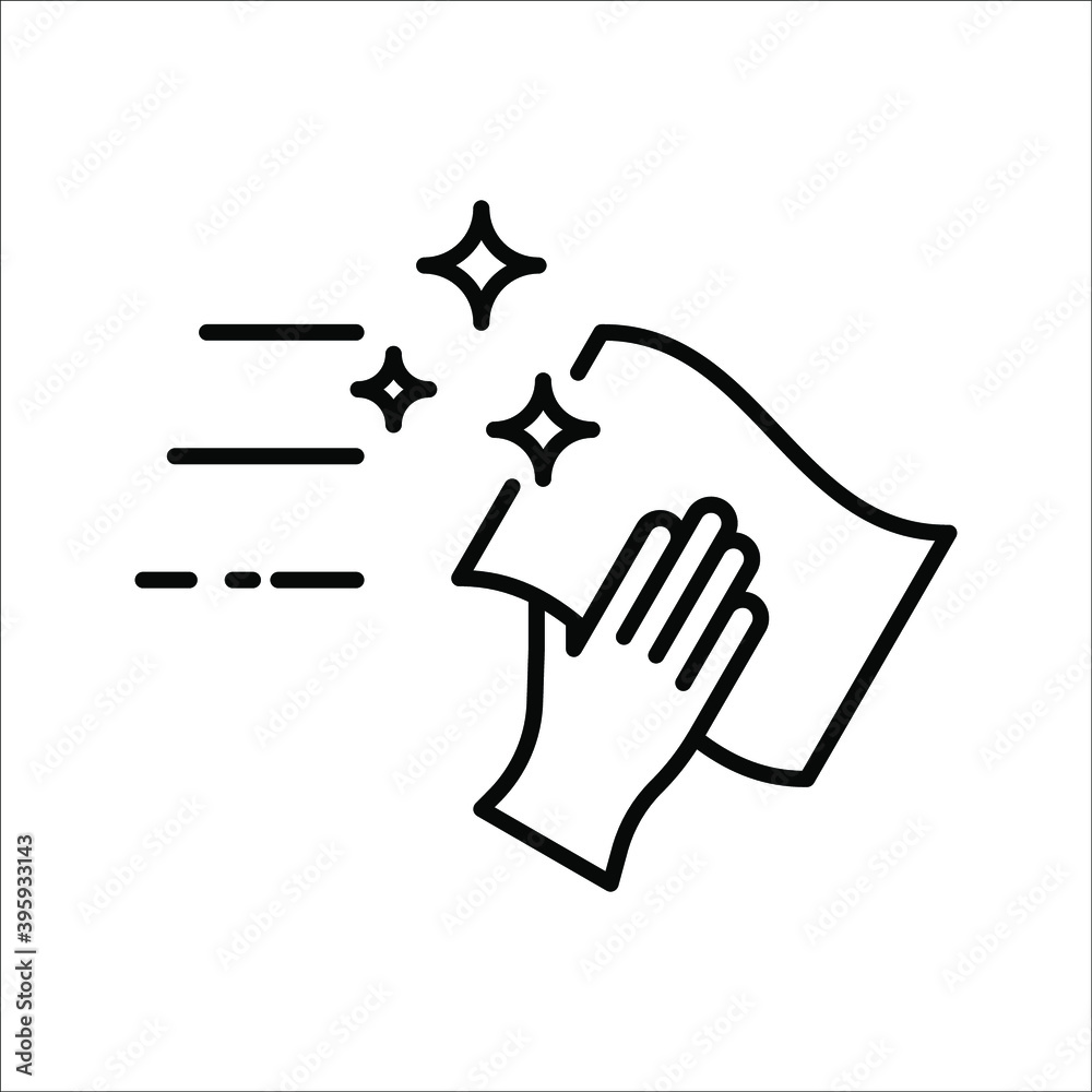 Fototapeta premium Cleaning with rag line icon. linear style sign for mobile concept and web design. Hand wiping with cloth icon on white background. color editable