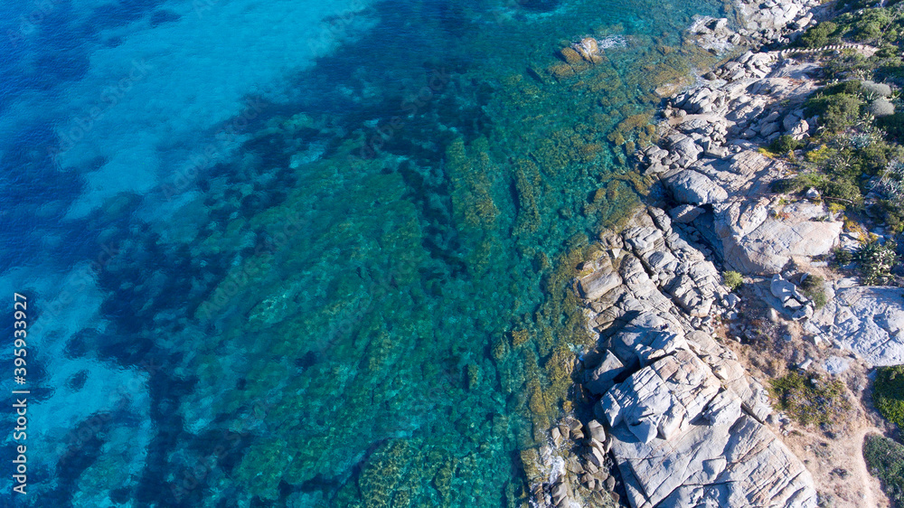 aerial view of the crystal clear sea in Villasimius aerial view of the crystal clear sea in Villasimius