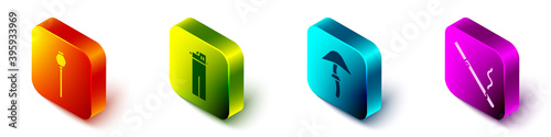 Set Isometric Opium poppy, Lighter, Psilocybin mushroom and Cigarette icon. Vector.