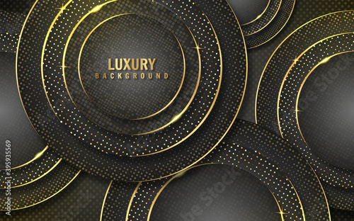 Circle luxury black background with shining gold combination